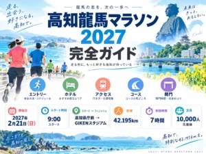 高知龍馬マラソン2027完全ガイド。エントリー、前泊ホテル、アクセス、コース、制限時間・関門など大会準備の全体像を紹介